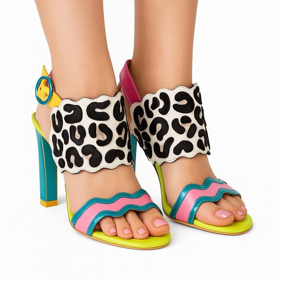 Sophia Webster Dionne Multicolor Leopard Print Heels Sandals - Picture 1 of 13